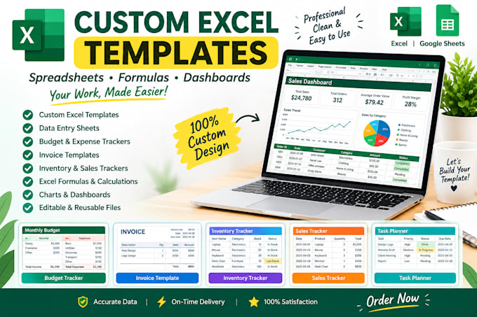 create custom excel spreadsheets, templates, formulas