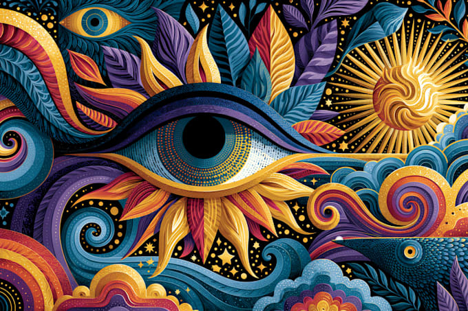 create vibrant psychedelic and trippy style illustrations