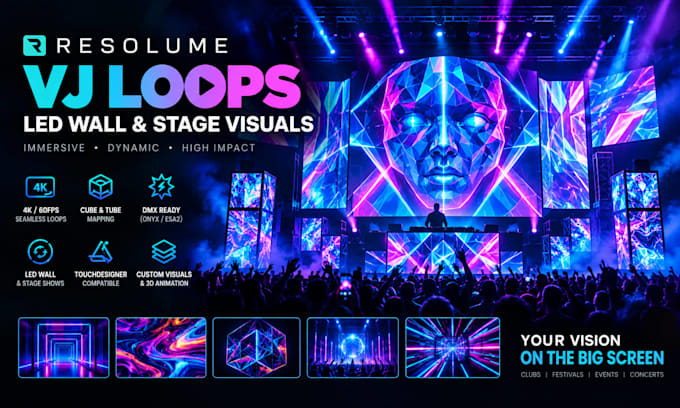 resolume vj loop led wall 3d animation projection mapping concert stage visuals