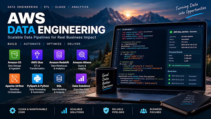build AWS etl data pipelines using AWS glue, pyspark, s3 and redshift