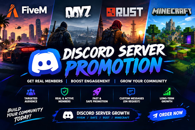 discord server promotion fivem dayz rust minecraft game server promotion,