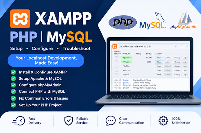 setup xampp, PHP, mysql and fix localhost errors