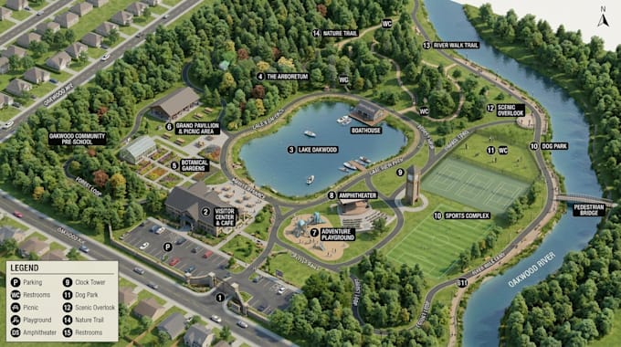 create park map, illustrated map, visitor map wayfinding map and site plan