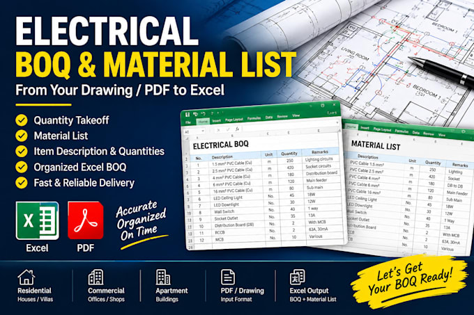 prepare electrical boq and material list in excel