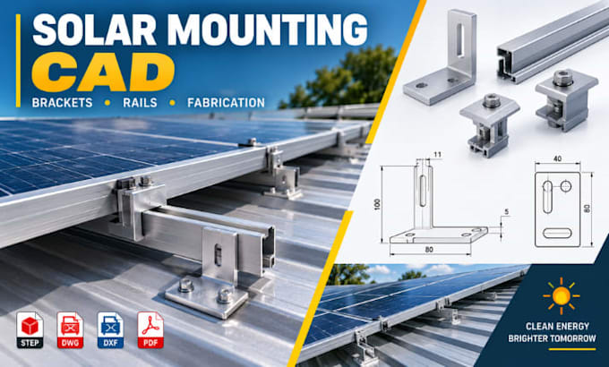 model solar panel mounting brackets, rooftop rails and fabrication drawings