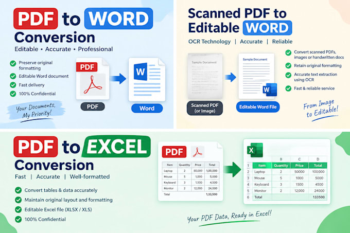 convert PDF or scanned documents into word or excel