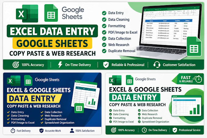 do excel and google sheets data entry, copy paste and web research