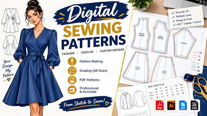 create custom digital sewing patterns and precise size grading for your clothing