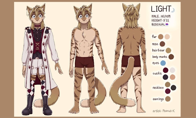 draw a custom furry ref sheet, fursona, anthro character design