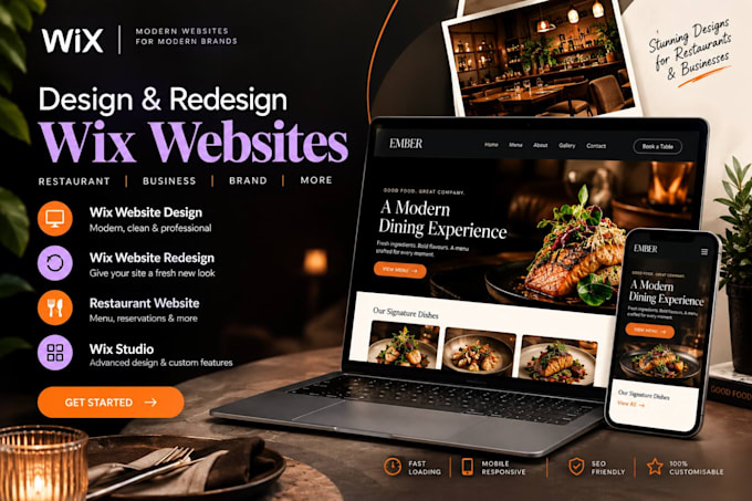 design wix website, wix website redesign, restaurant website and wix studio