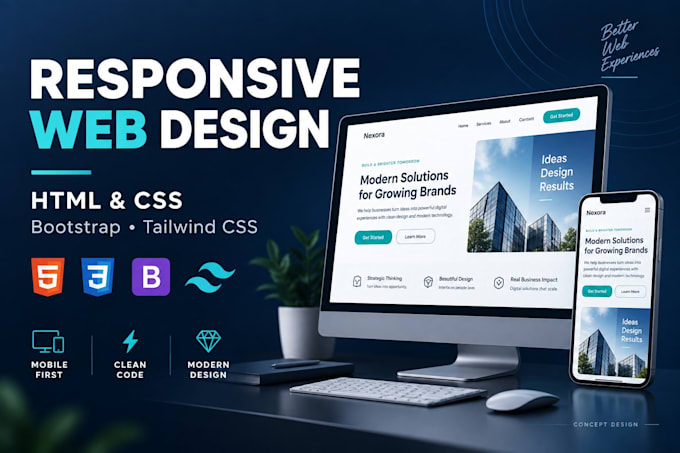 build a responsive website with HTML CSS bootstrap or tailwind