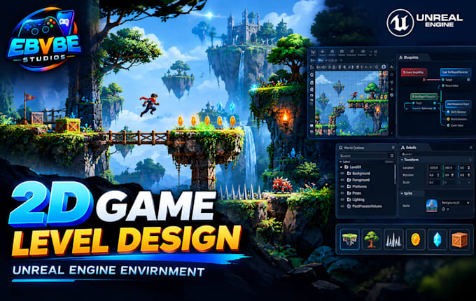 develop 2d game level and environment in unreal engine