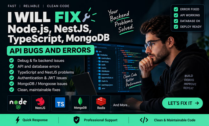 fix nodejs nestjs API bugs errors and mongodb issues