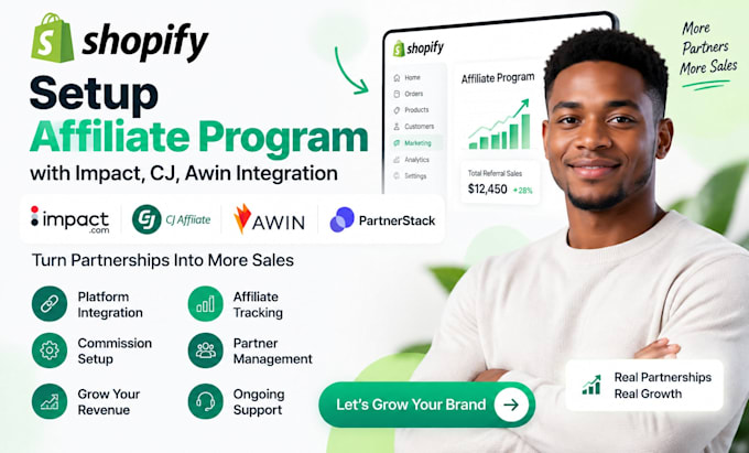 setup shopify affiliate program with impact, cj, awin integration