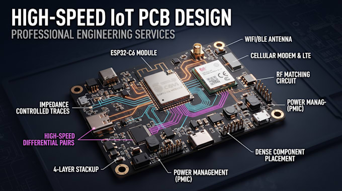 develop high speed iot pcb with esp32 c6, cellular modern and rf layout