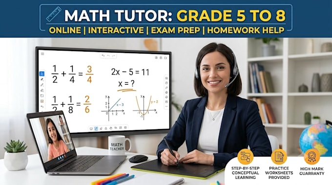 be an expert online math tutor for grade 5 to 8