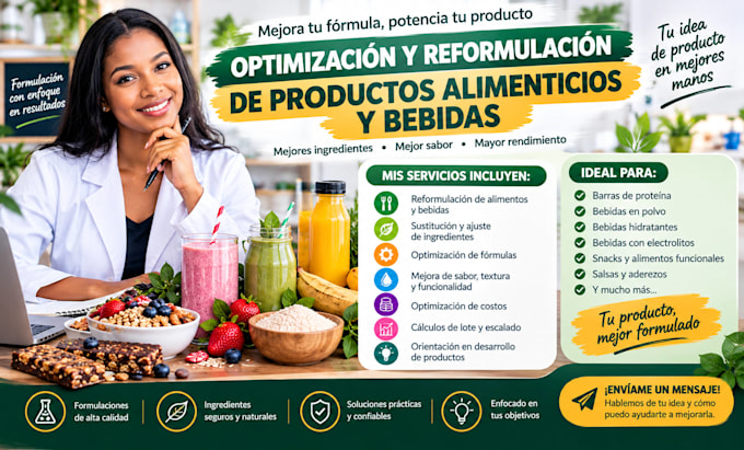 optimizaré y reformularé tu producto alimenticio o bebida