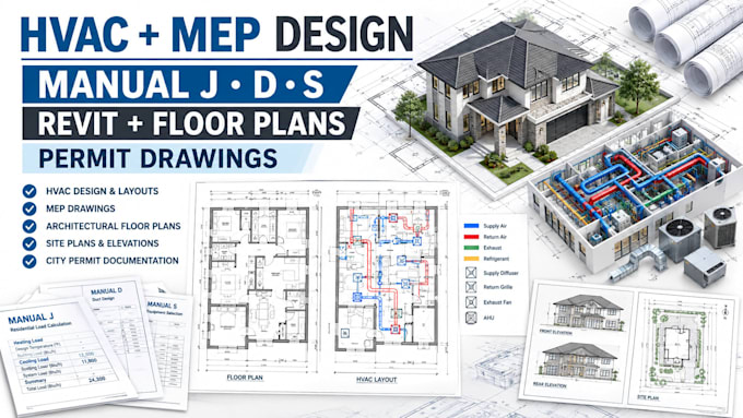 do hvac, manual jds, mep, revit architecture and floor plan for city permit