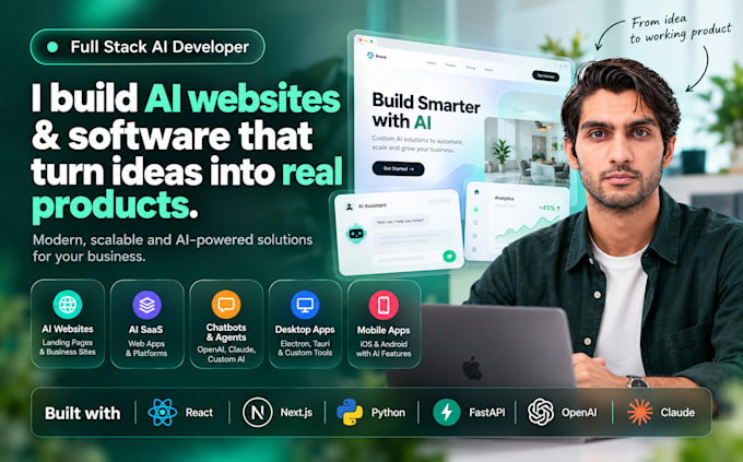 build ai website, ai web app, ai saas as full stack ai software developer