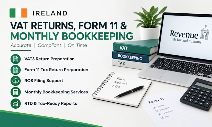 prepare ireland vat3 returns, form 11 and monthly bookkeeping services