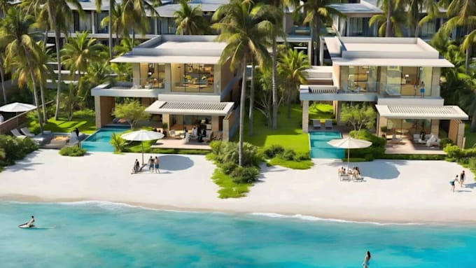 do luxury 3d beach house or hotel design