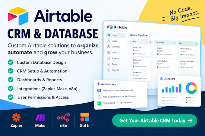 build airtable crm database softr portal and airtable workflow automation