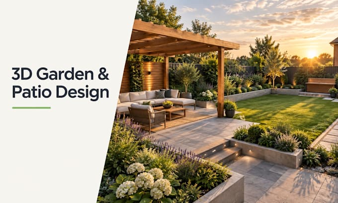 create 3d garden and patio designs, landscape rendering and backyard design