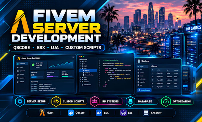 develop custom fivem server, qbcore, esx lua scripts rp systems and integrations