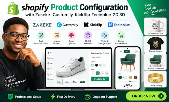 shopify product configuration with zakeke customily kickflip teeinblue 2d 3d