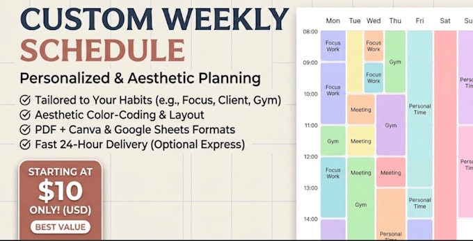 design an aesthetic custom weekly schedule for you