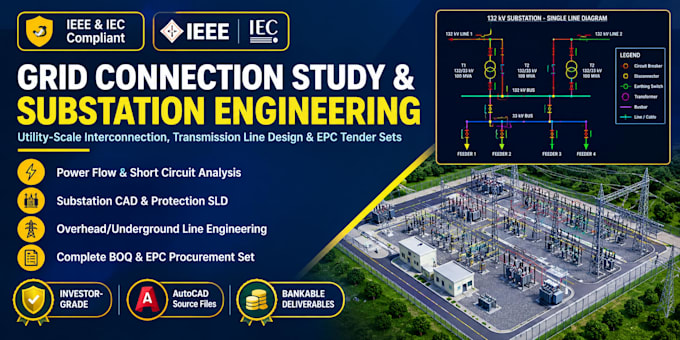 do grid connection study substation engineering transmission line design boq