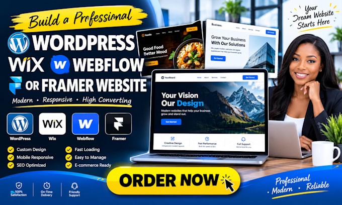 build a professional wordpress wix webflow or framer website