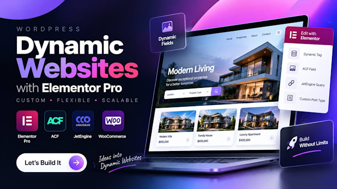 create elementor pro dynamic content with acf and custom post types