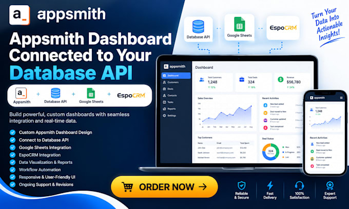 create appsmith dashboard connected to your database API google sheets espo crm