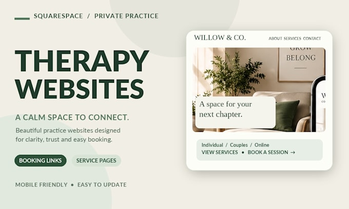 design squarespace therapy website for private practices with booking and intake