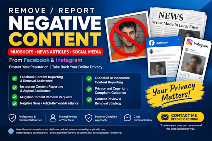 report negative facebook instagram mugshot news articles