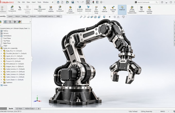 design robotic parts 3d cad mechanical assemblies in solidworks for prototyping