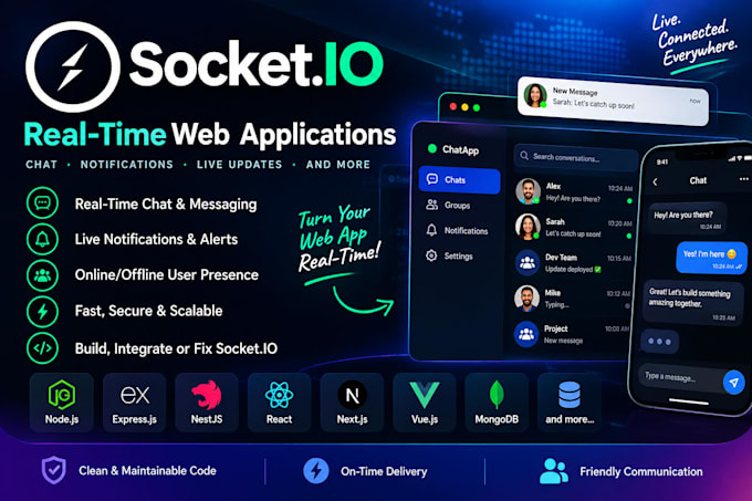 build socket io websocket real time chat and live features react js node js reac