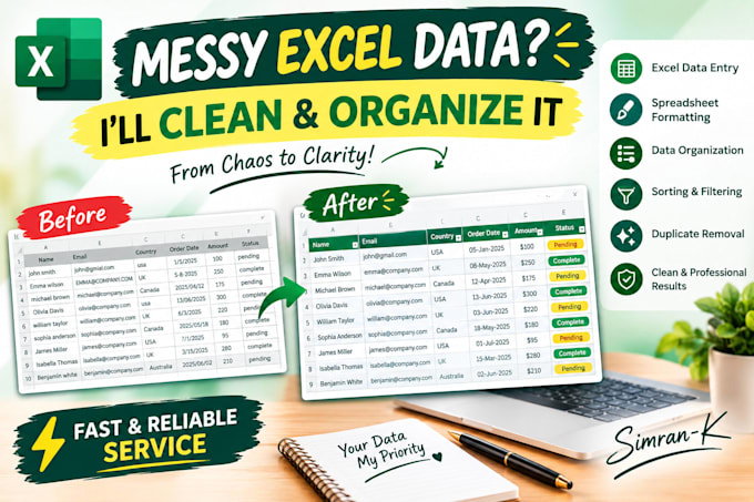 organize and format messy excel data into clean spreadsheets