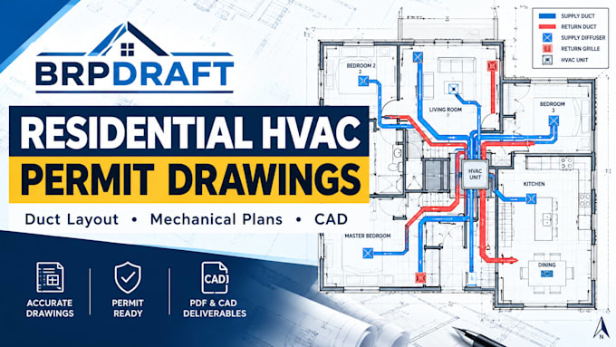 create residential hvac permit drawings, duct layouts and mechanical plans