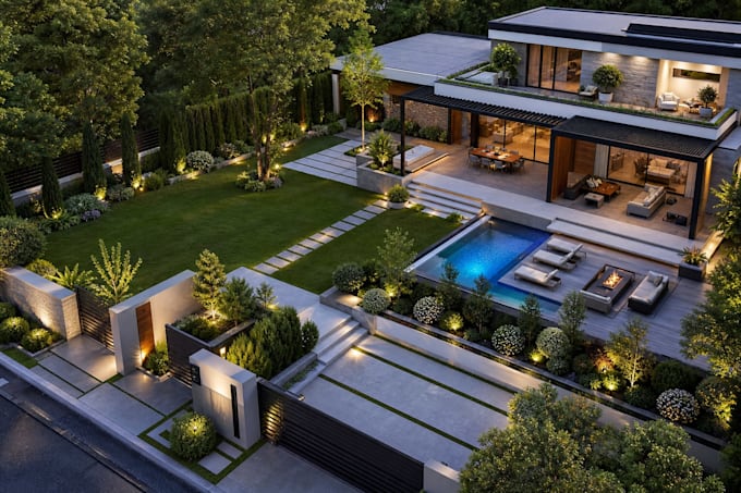 create 3d landscape design for garden backyard front yard patio terrace