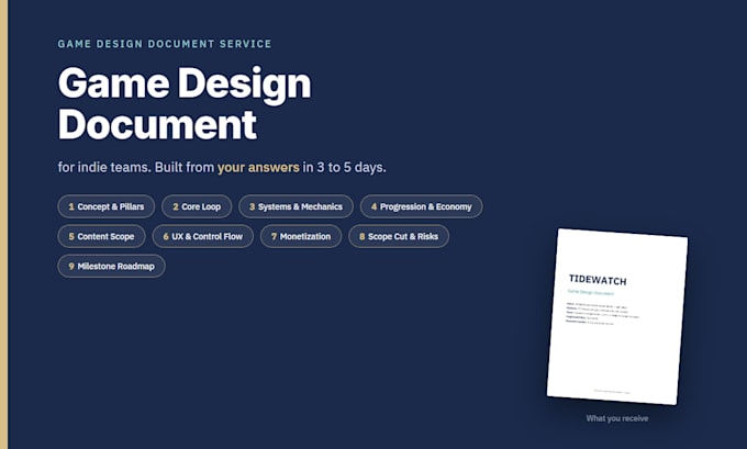write a professional game design document gdd for your indie game