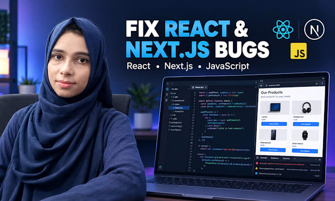 fix react js next js and javascript bugs and frontend issues