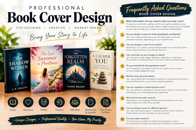 book cover design, book formatting, and layout design