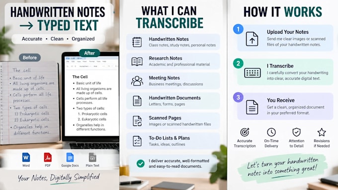 transcribe your handwritten notes into typed text