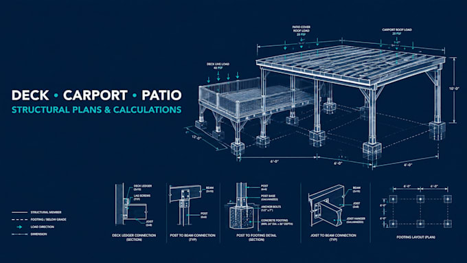 deck, carport and patio structural plans, framing and calculations