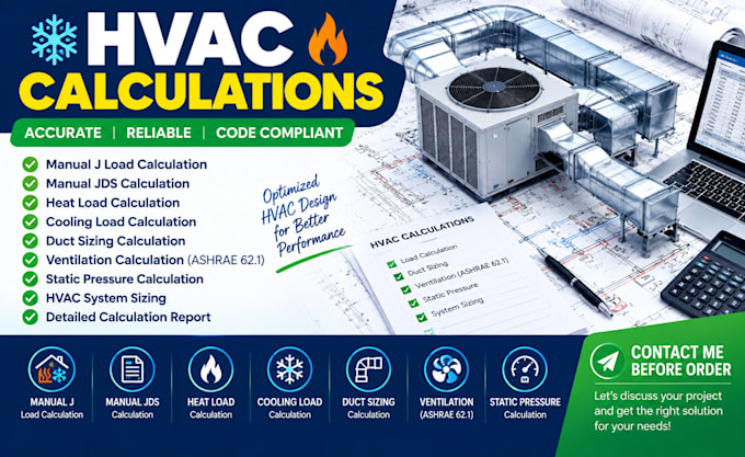 manual j load calculation heat load cooling load duct sizing