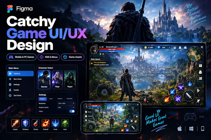 create catchy game UI UX design and assets