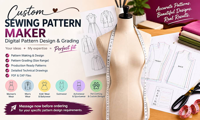 make any clothing digital sewing pattern, grading and marker making