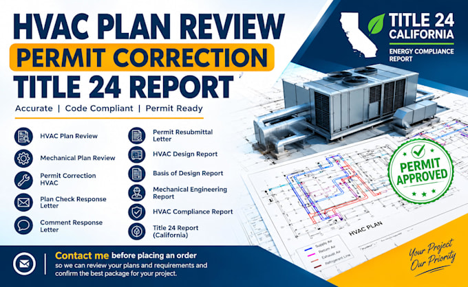 hvac plan review, permit correction, title 24 report
